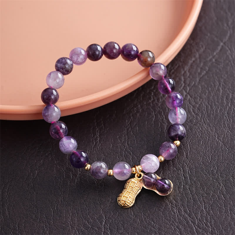 Buddha Stones Bracelet de guérison en améthyste naturelle et cacahuètes « Les bonnes choses arrivent » - image 1