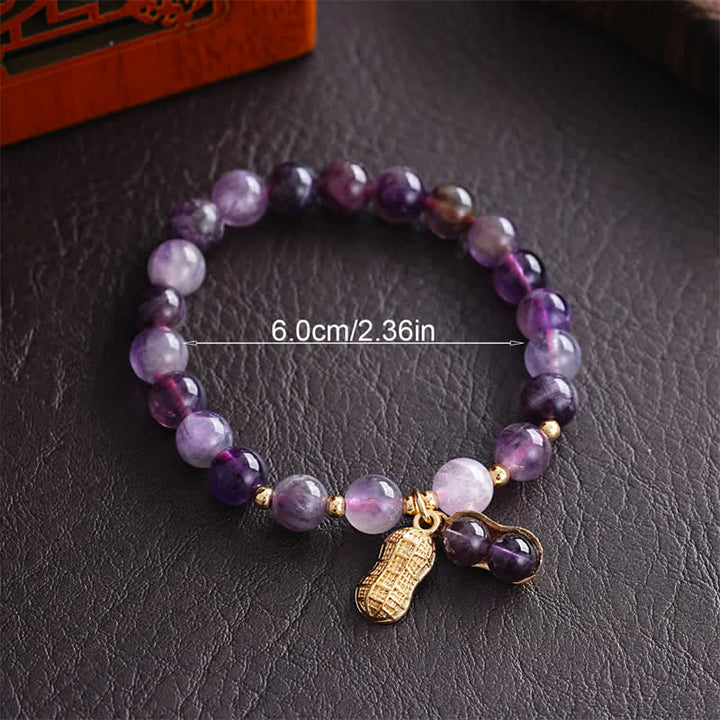 Buddha Stones Bracelet de guérison en améthyste naturelle et cacahuètes « Les bonnes choses arrivent » - image 3