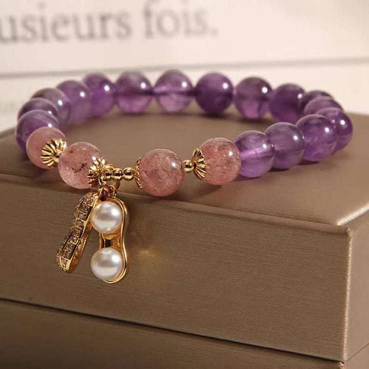 Buddha Stones Bracelet en améthyste naturelle, quartz fraise et cacahuètes, symbole de positivité et de bonnes choses qui arrivent - image 5