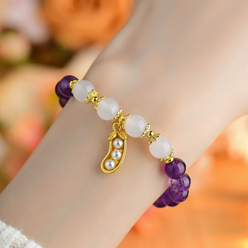 Buddha Stones Bracelet spirituel en améthyste naturelle et agate blanche, symbole de bonnes choses qui arrivent - image 7