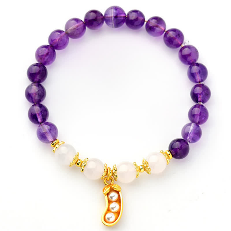 Buddha Stones Bracelet spirituel en améthyste naturelle et agate blanche, symbole de bonnes choses qui arrivent - image 2