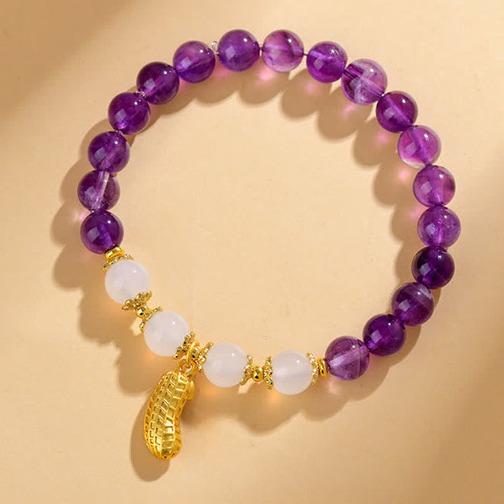Buddha Stones Bracelet spirituel en améthyste naturelle et agate blanche, symbole de bonnes choses qui arrivent - image 1