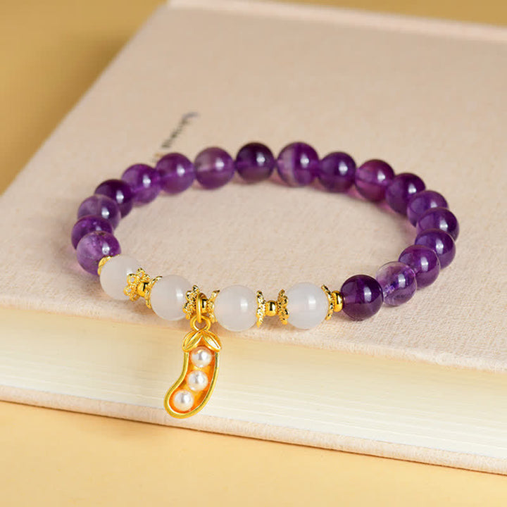 Buddha Stones Bracelet spirituel en améthyste naturelle et agate blanche, symbole de bonnes choses qui arrivent - image 3