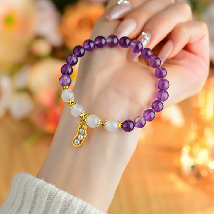 Buddha Stones Bracelet spirituel en améthyste naturelle et agate blanche, symbole de bonnes choses qui arrivent - image 4