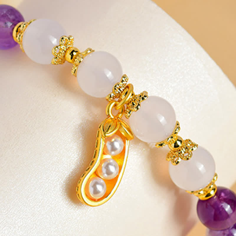 Buddha Stones Bracelet spirituel en améthyste naturelle et agate blanche, symbole de bonnes choses qui arrivent - image 9