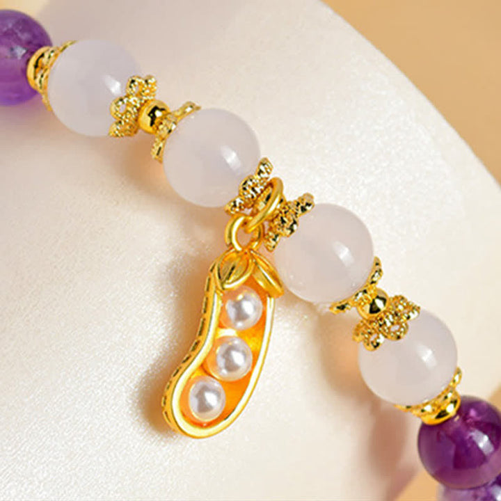 Buddha Stones Bracelet spirituel en améthyste naturelle et agate blanche, symbole de bonnes choses qui arrivent - image 9