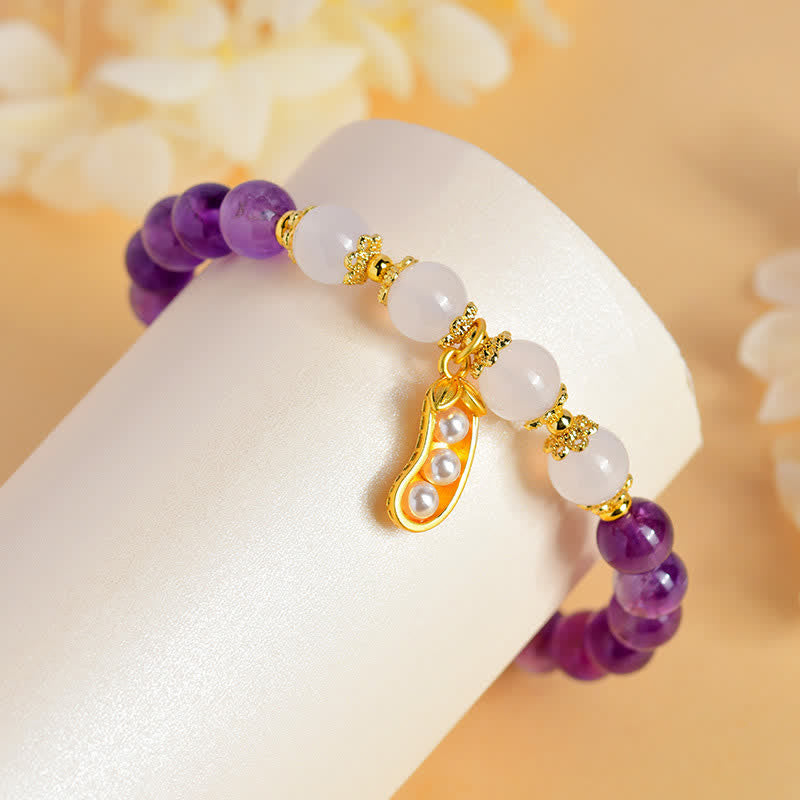 Buddha Stones Bracelet spirituel en améthyste naturelle et agate blanche, symbole de bonnes choses qui arrivent - image 8