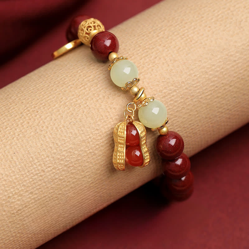 Buddha Stones Bracelet porte-bonheur Fu Character Peanut en cinabre naturel, orné d'une cacahuète et symbole de prospérité. - image 3