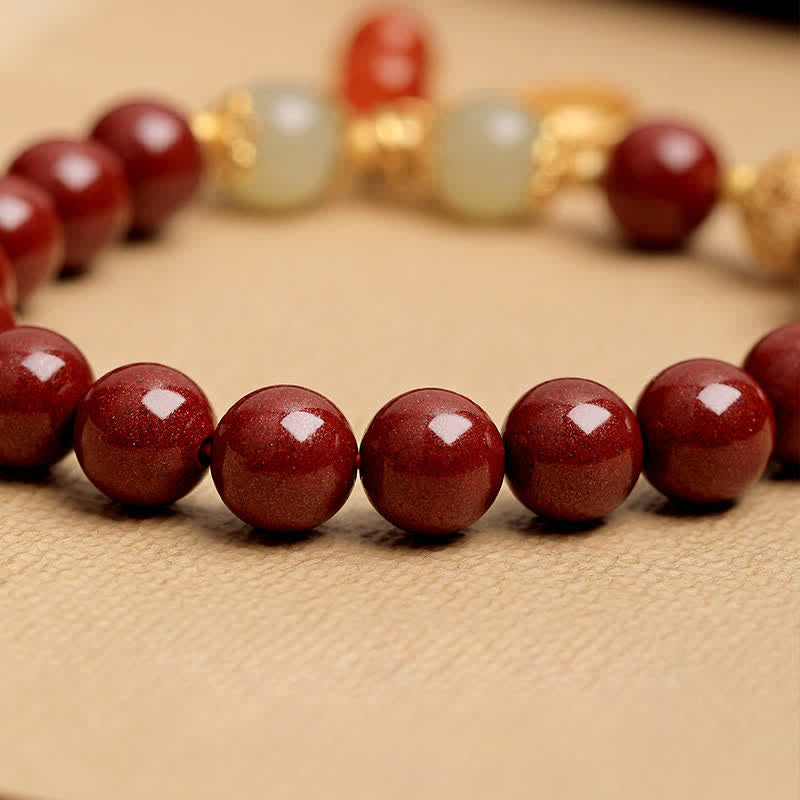 Buddha Stones Bracelet porte-bonheur Fu Character Peanut en cinabre naturel, orné d'une cacahuète et symbole de prospérité. - image 4