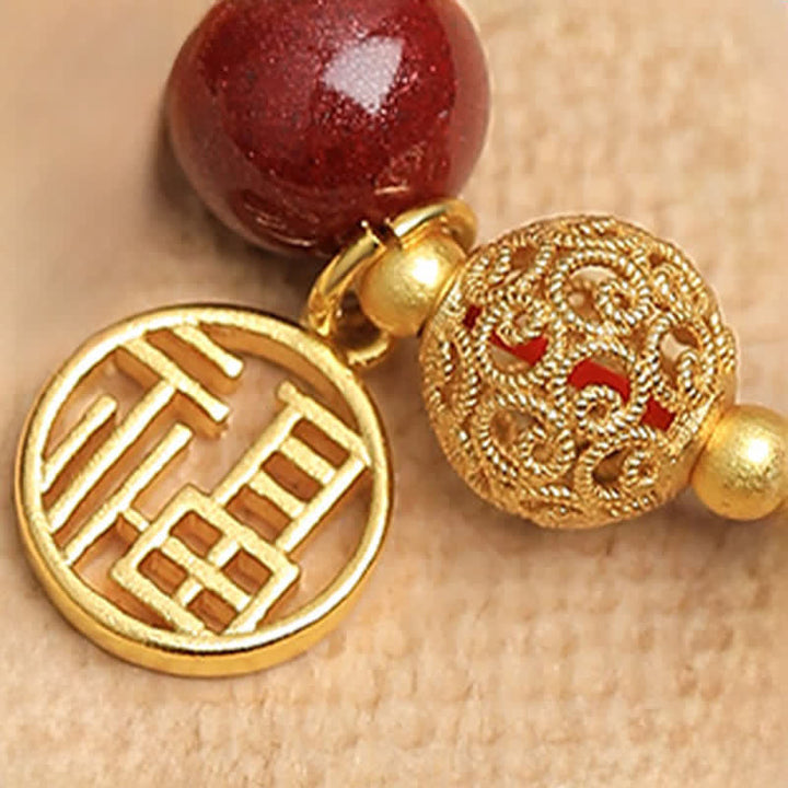 Buddha Stones Bracelet porte-bonheur Fu Character Peanut en cinabre naturel, orné d'une cacahuète et symbole de prospérité. - image 8