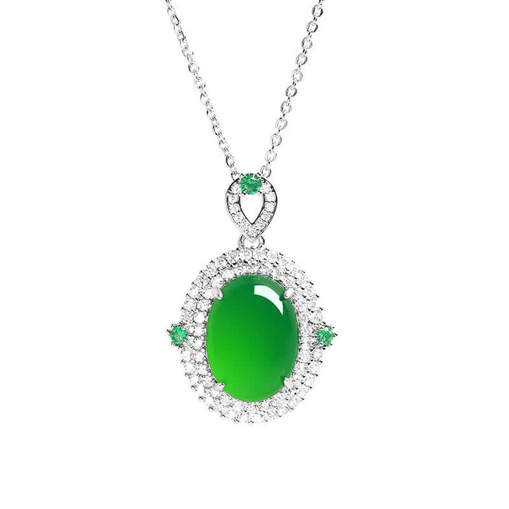 Buddha Stones Collier avec pendentif ovale en agate verte et cuivre, porte-bonheur. - image 3