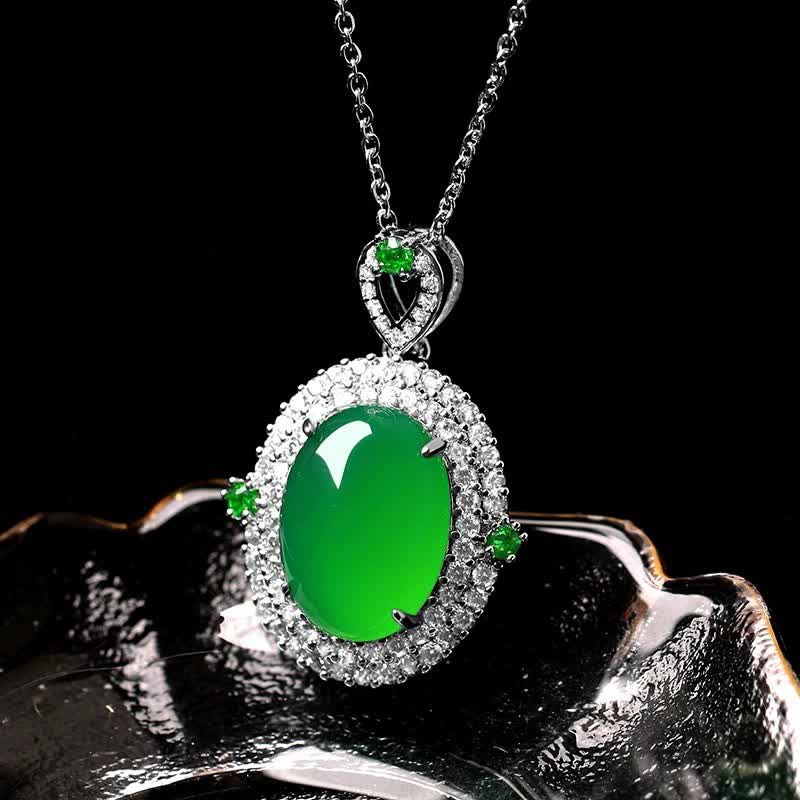 Buddha Stones Collier avec pendentif ovale en agate verte et cuivre, porte-bonheur. - image 1