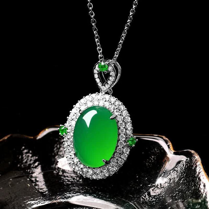 Buddha Stones Collier avec pendentif ovale en agate verte et cuivre, porte-bonheur. - image 1