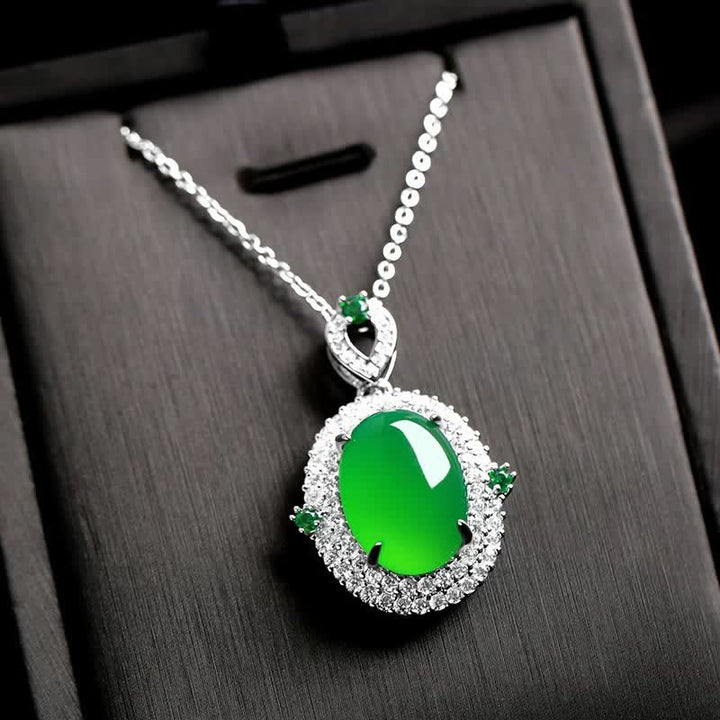 Buddha Stones Collier avec pendentif ovale en agate verte et cuivre, porte-bonheur. - Agate verte - image 0