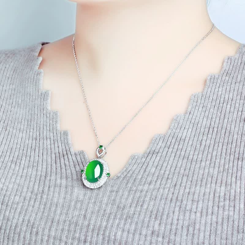 Buddha Stones Collier avec pendentif ovale en agate verte et cuivre, porte-bonheur. - image 2
