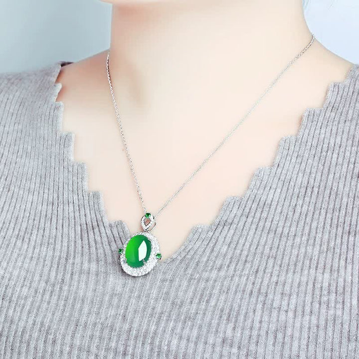Buddha Stones Collier avec pendentif ovale en agate verte et cuivre, porte-bonheur. - image 2