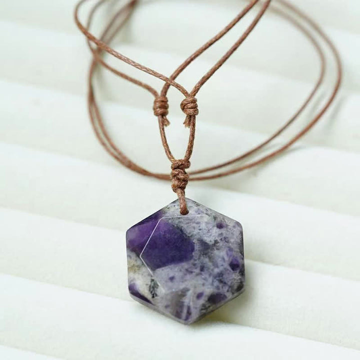 Buddha Stones Collier pendentif en agate indienne, quartz clair et améthyste sculptés en forme d'étoile de David, symbole de guérison. - Améthyste - image 5