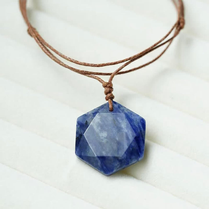 Buddha Stones Collier pendentif en agate indienne, quartz clair et améthyste sculptés en forme d'étoile de David, symbole de guérison. - Sodalite - image 7