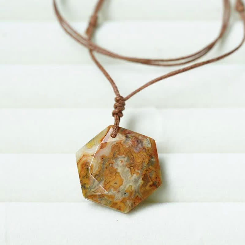Buddha Stones Collier pendentif en agate indienne, quartz clair et améthyste sculptés en forme d'étoile de David, symbole de guérison. - Agate Crazy Lace - image 9