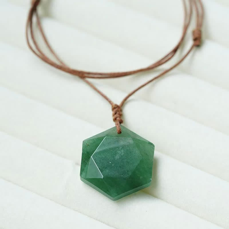 Buddha Stones Collier pendentif en agate indienne, quartz clair et améthyste sculptés en forme d'étoile de David, symbole de guérison. - Aventurine verte - image 10