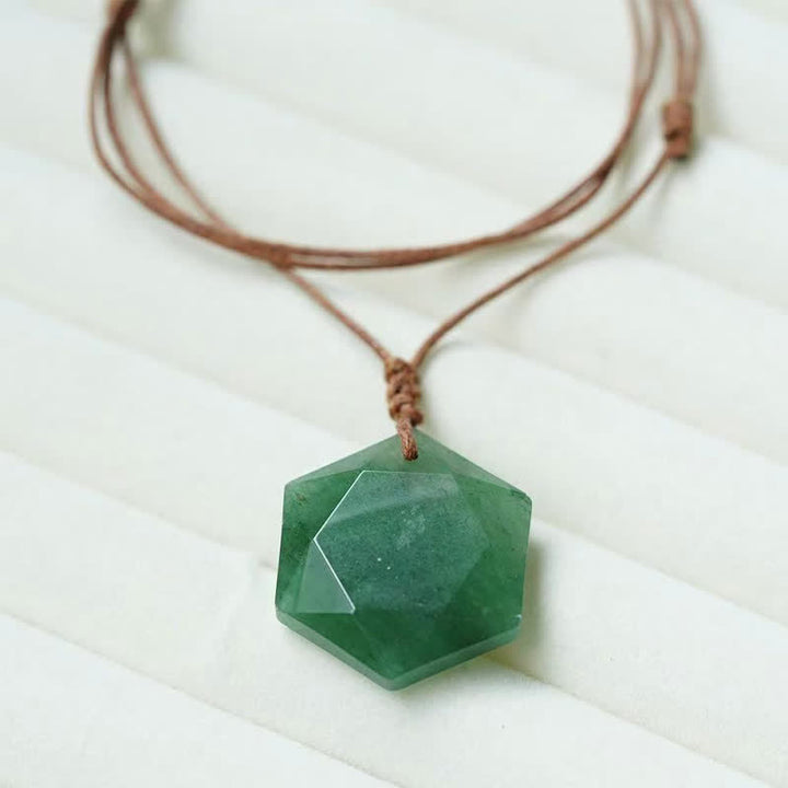 Buddha Stones Collier pendentif en agate indienne, quartz clair et améthyste sculptés en forme d'étoile de David, symbole de guérison. - Aventurine verte - image 10