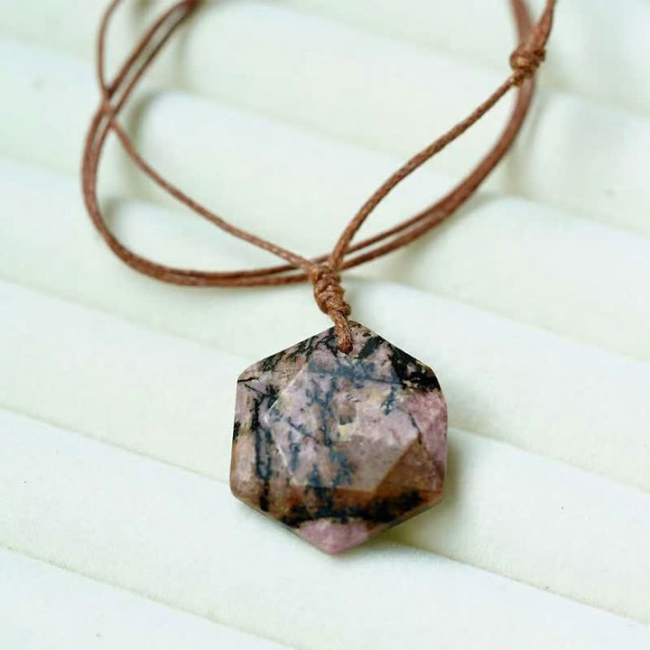 Buddha Stones Collier pendentif en agate indienne, quartz clair et améthyste sculptés en forme d'étoile de David, symbole de guérison. - Rhodonite - image 20