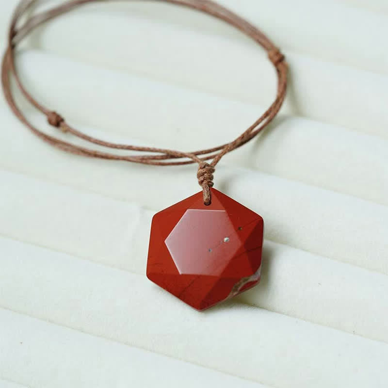 Buddha Stones Collier pendentif en agate indienne, quartz clair et améthyste sculptés en forme d'étoile de David, symbole de guérison. - Jaspe rouge - image 16