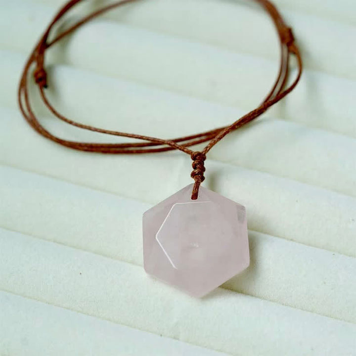 Buddha Stones Collier pendentif en agate indienne, quartz clair et améthyste sculptés en forme d'étoile de David, symbole de guérison. - Quartz rose - image 18