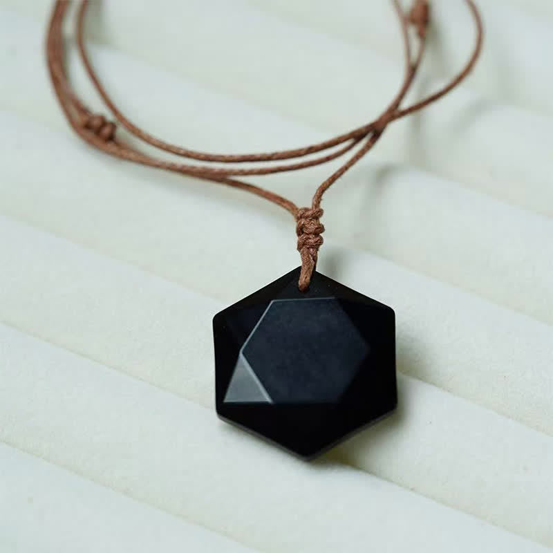 Buddha Stones Collier pendentif en agate indienne, quartz clair et améthyste sculptés en forme d'étoile de David, symbole de guérison. - Obsidienne noire - image 14