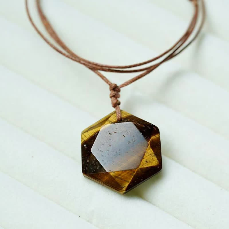 Buddha Stones Collier pendentif en agate indienne, quartz clair et améthyste sculptés en forme d'étoile de David, symbole de guérison. - Œil de tigre - image 22