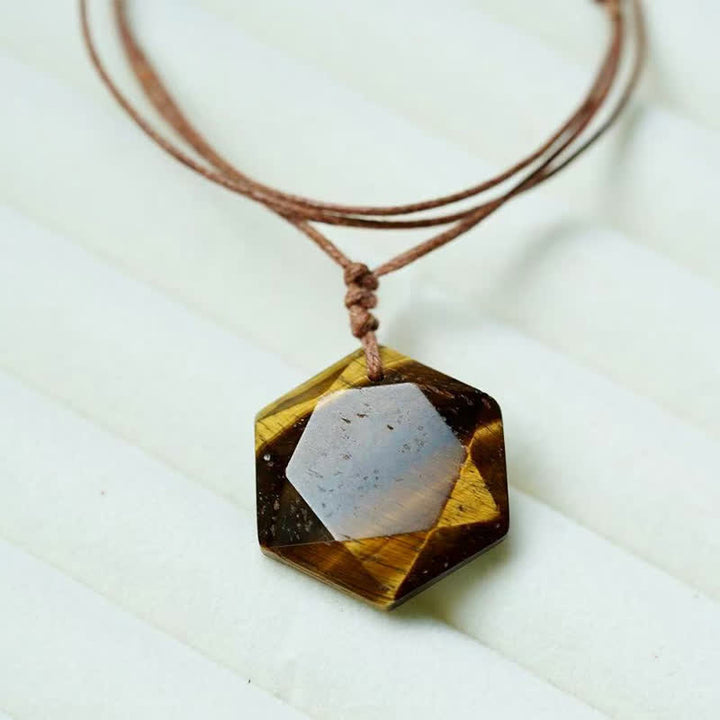 Buddha Stones Collier pendentif en agate indienne, quartz clair et améthyste sculptés en forme d'étoile de David, symbole de guérison. - Œil de tigre - image 22
