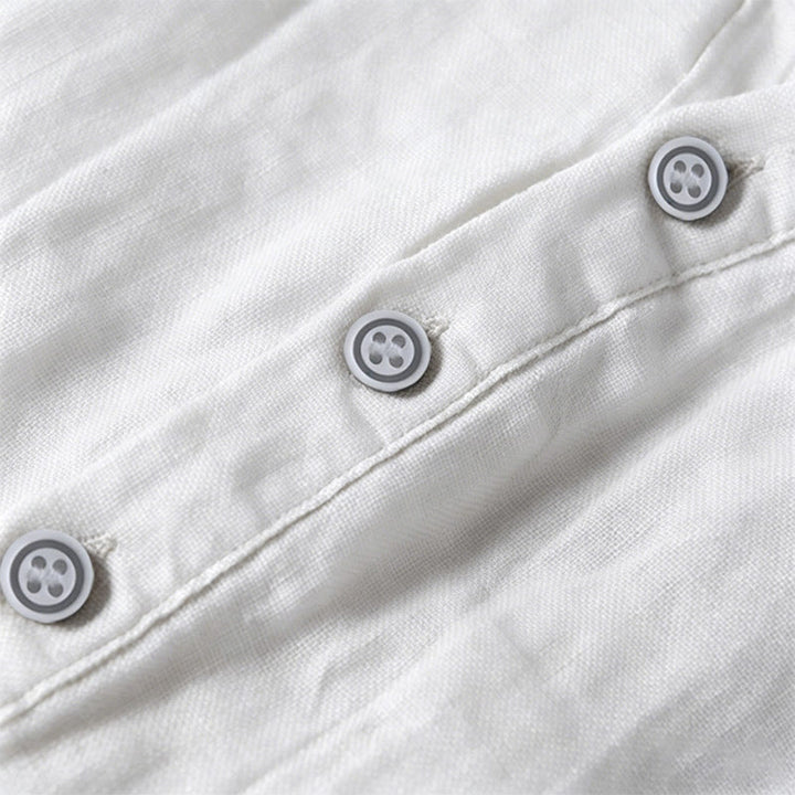 Buddha Stones Chemise d'été à manches courtes pour homme, demi-boutons et manches retroussées, en coton et lin. - image 17