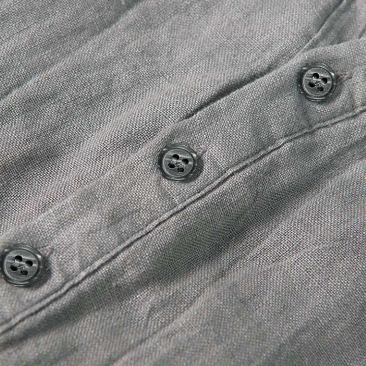 Buddha Stones Chemise d'été à manches courtes pour homme, demi-boutons et manches retroussées, en coton et lin. - image 3