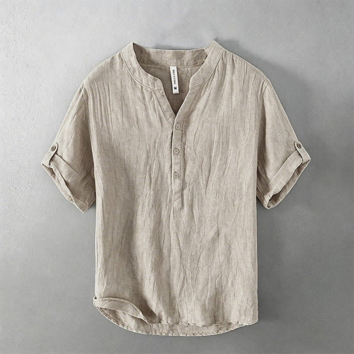 Buddha Stones Chemise d'été à manches courtes pour homme, demi-boutons et manches retroussées, en coton et lin. - Lin - US/UK/AU46，EU56 (3XL) - image 7