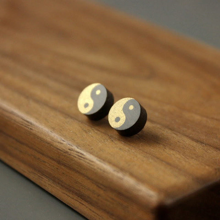 Buddha Stones Boucles d'oreilles clous en bois d'ébène Yin Yang Balance - image 1