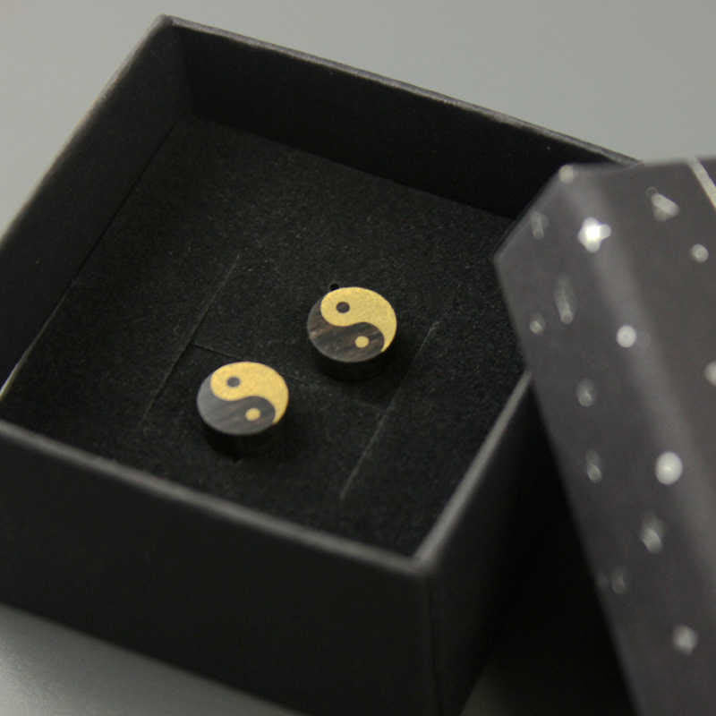 Buddha Stones Boucles d'oreilles clous en bois d'ébène Yin Yang Balance - image 13