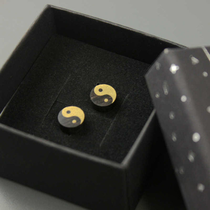Buddha Stones Boucles d'oreilles clous en bois d'ébène Yin Yang Balance - image 13
