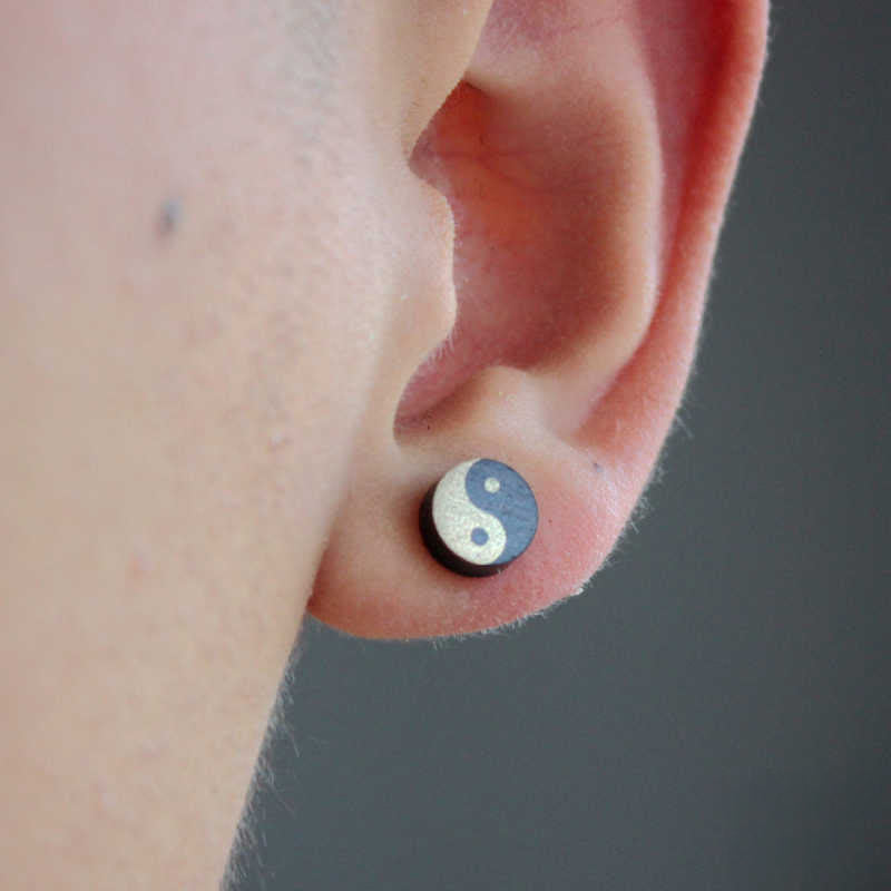 Buddha Stones Boucles d'oreilles clous en bois d'ébène Yin Yang Balance - image 4
