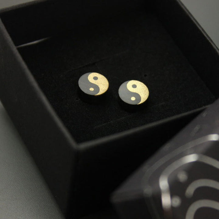 Buddha Stones Boucles d'oreilles clous en bois d'ébène Yin Yang Balance - image 14