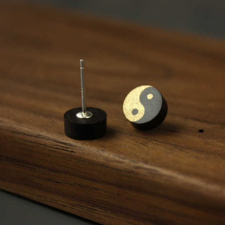 Buddha Stones Boucles d'oreilles clous en bois d'ébène Yin Yang Balance - Yin Yang (poteaux en argent sterling 925) - image 0