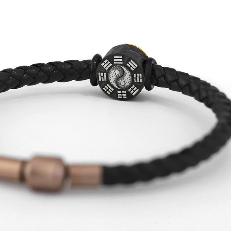 Buddha Stones Bracelet en cuir avec symbole Yin Yang Bagua et symbole d'équilibre, en argent sterling 925 et or 999. - image 4