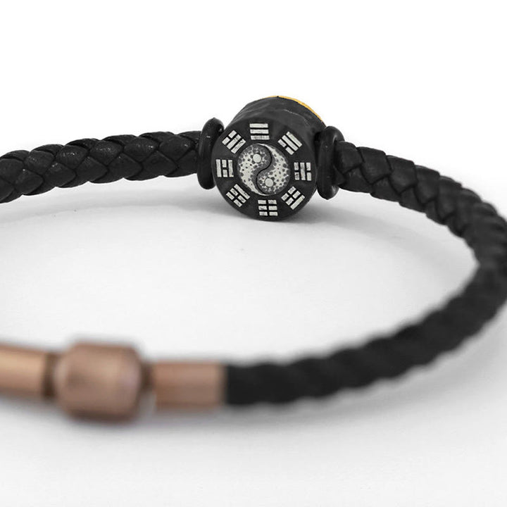 Buddha Stones Bracelet en cuir avec symbole Yin Yang Bagua et symbole d'équilibre, en argent sterling 925 et or 999. - image 4