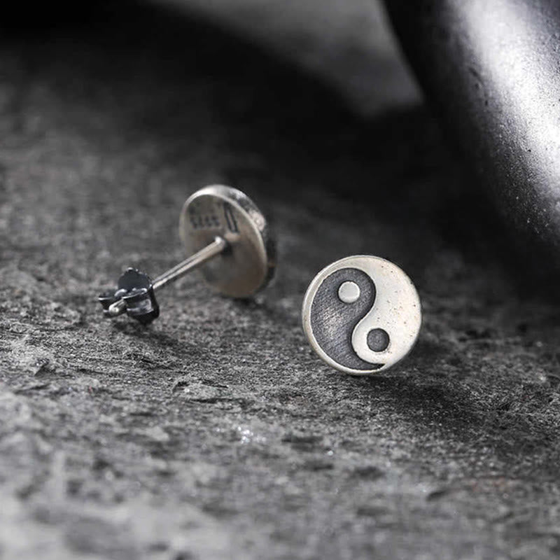 Buddha Stones Boucle d'oreille clou Yin Yang Balance One en argent sterling 925 - image 1