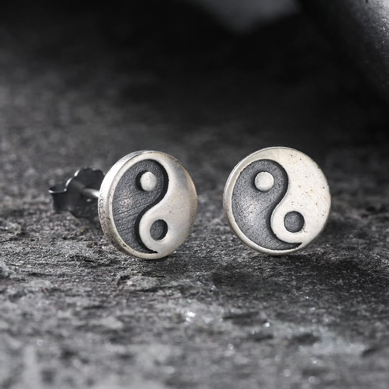 Buddha Stones Boucle d'oreille clou Yin Yang Balance One en argent sterling 925 - UNE SEULE boucle d'oreille (tiges en argent sterling 925) - image 0