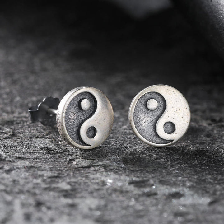 Buddha Stones Boucle d'oreille clou Yin Yang Balance One en argent sterling 925 - UNE SEULE boucle d'oreille (tiges en argent sterling 925) - image 0