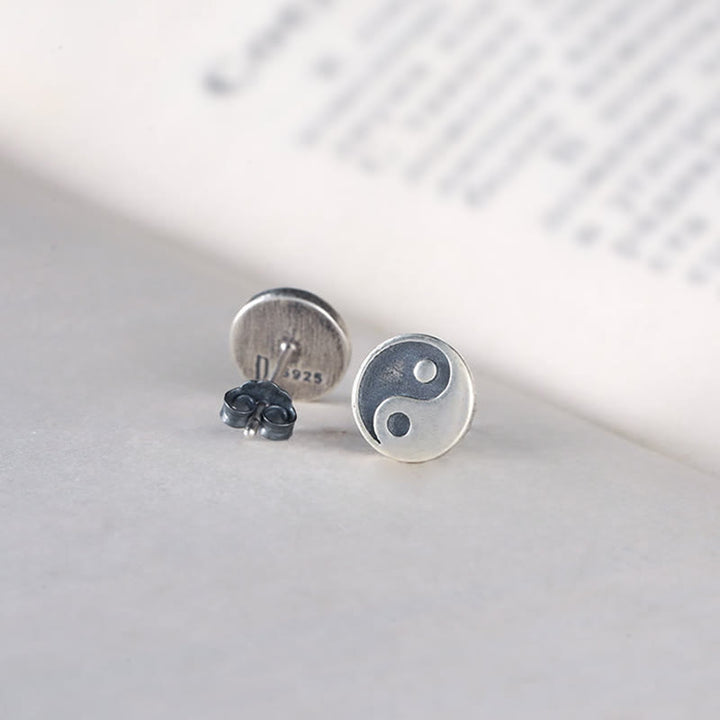 Buddha Stones Boucle d'oreille clou Yin Yang Balance One en argent sterling 925 - image 4