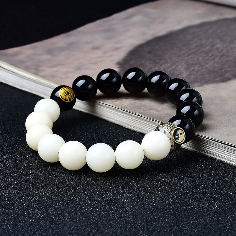Buddha Stones Bracelet de force en obsidienne noire, graine de Bodhi, mantra Yin Yang à neuf caractères, fantômes de la montagne, dépenser de l'argent - image 2