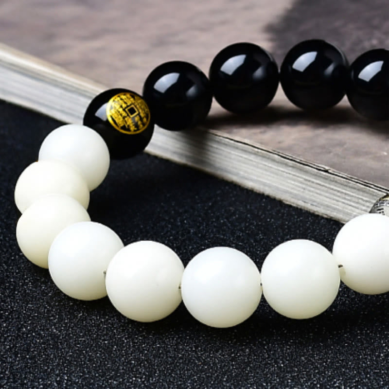 Buddha Stones Bracelet de force en obsidienne noire, graine de Bodhi, mantra Yin Yang à neuf caractères, fantômes de la montagne, dépenser de l'argent - image 4