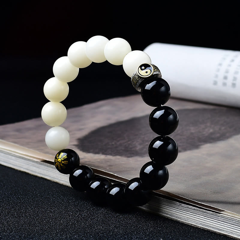 Buddha Stones Bracelet de force en obsidienne noire, graine de Bodhi, mantra Yin Yang à neuf caractères, fantômes de la montagne, dépenser de l'argent - image 1