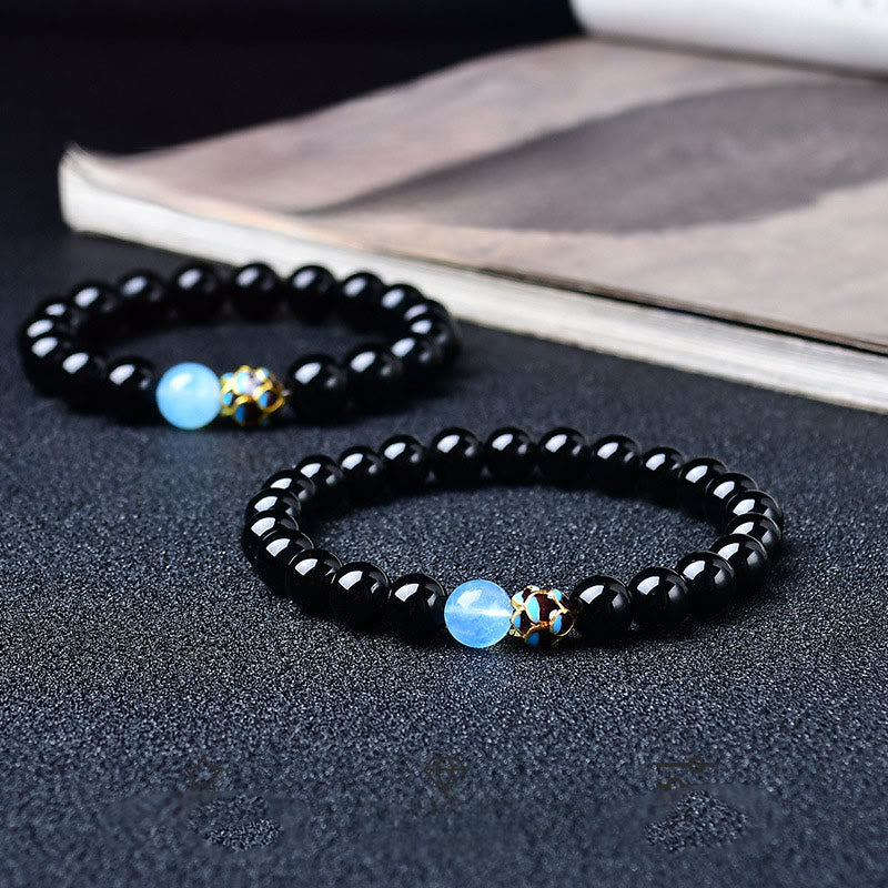 Buddha Stones Bracelet de purification en obsidienne noire naturelle en forme de lotus - image 0